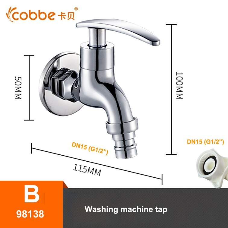 Brass Washing Machine Tap Wall Mount Chrome Finished Small Tap Decorative Double Garden Faucet Double Using Bibcock Taps: B 98138