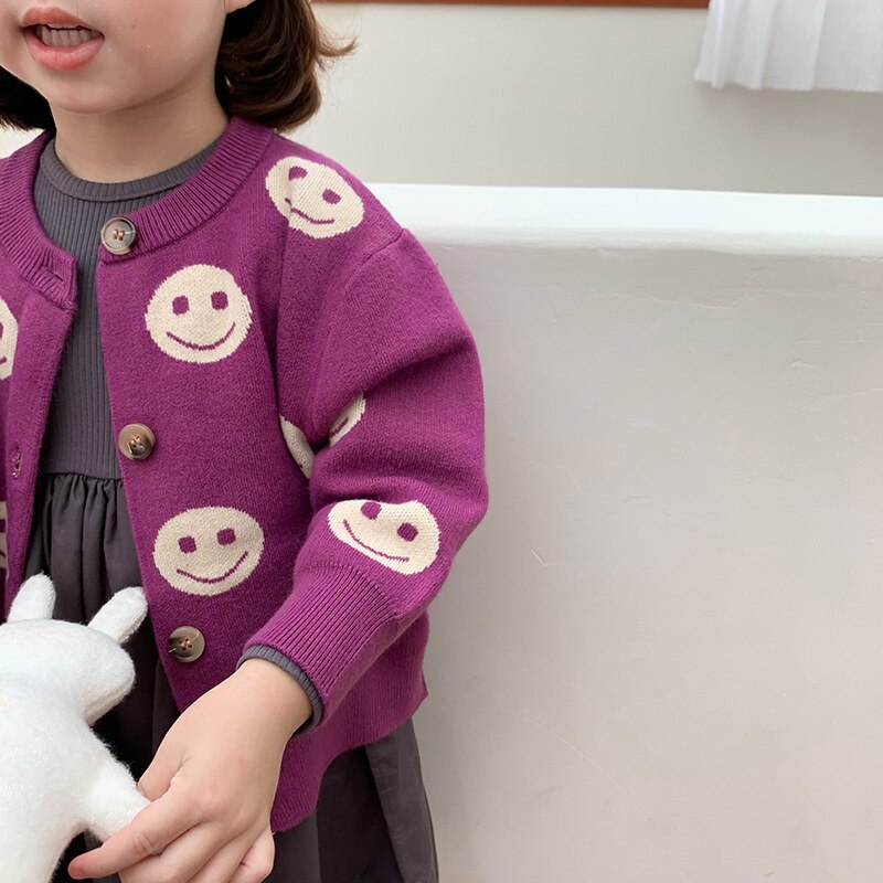 Høst jenter strikkede cardigans låve smil gensere barnegenser: Lilla / 18m