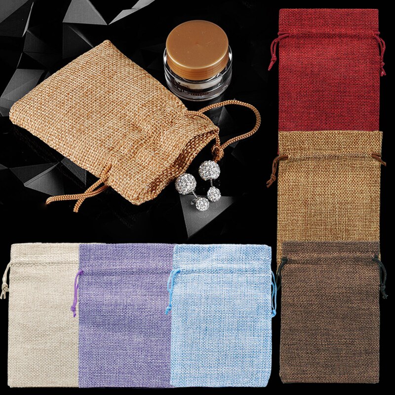 10Pcs Linnen Trekkoord Tassen Bundel Pocket Katoen Opbergzakken Voor Christmas Verpakking Tassen Linnen Trekkoord Zak Decoratie