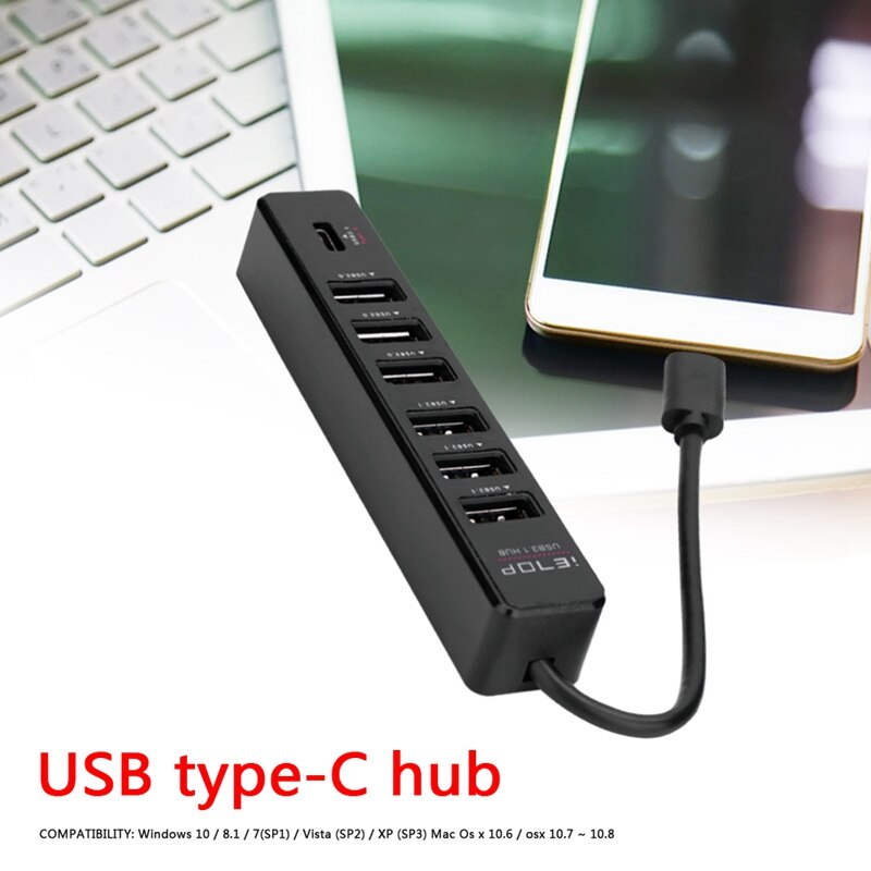 7 Ports Type C HUB High Speed 5Gbps USB 3.1 USB 2.0 Splitter for Computer PC USB-C Power Adapter Cable