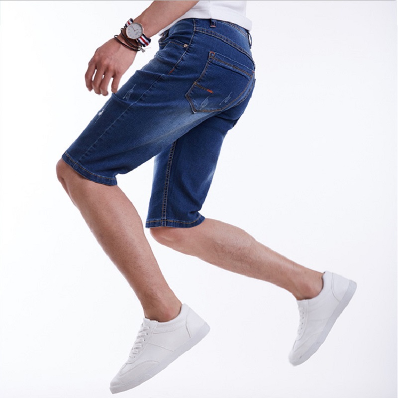 Mænd korte jeans denim bomuld mærke sommer almindelig afslappet knælang korte bermuda jeans mandlige plus size ridebukser