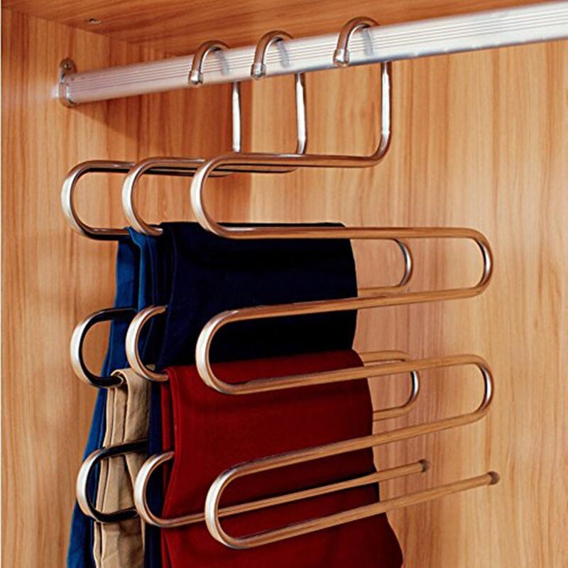 Edelstahl Hosen Aufhänger Multifunktions Hosen Closet Gürtel Halter Rack S-typ 5 Schichten Platzsparend