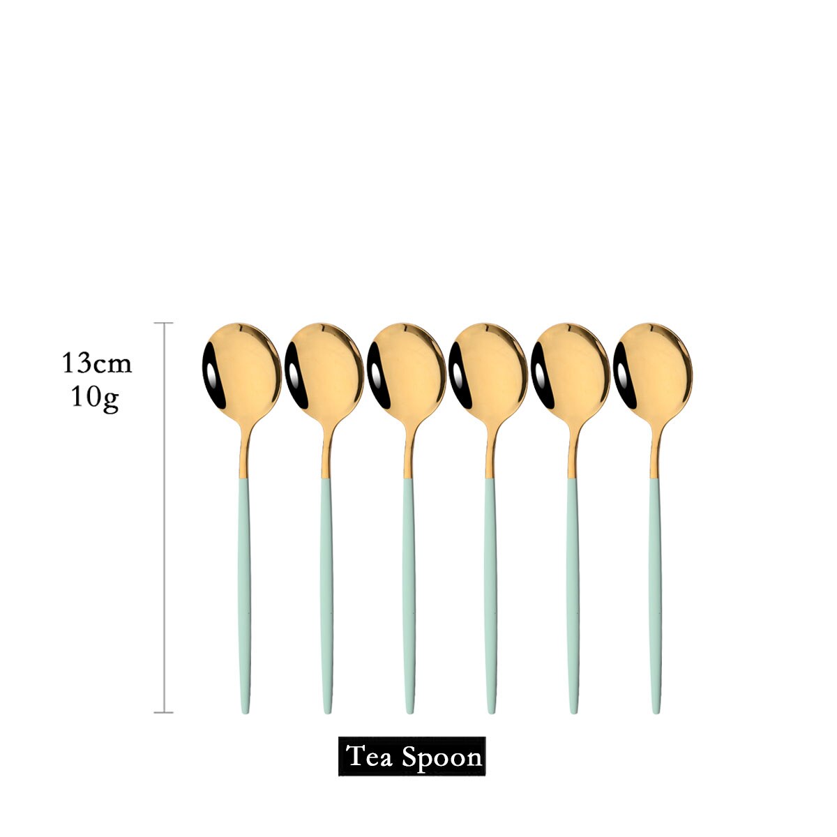 Mint Gold Tableware Cutlery Set Mirror Stainless Steel Dinnerware Dessert Knife Fork Ice Spoon Flatware Set Dinner Silverware: 6Pcs Teaspoon