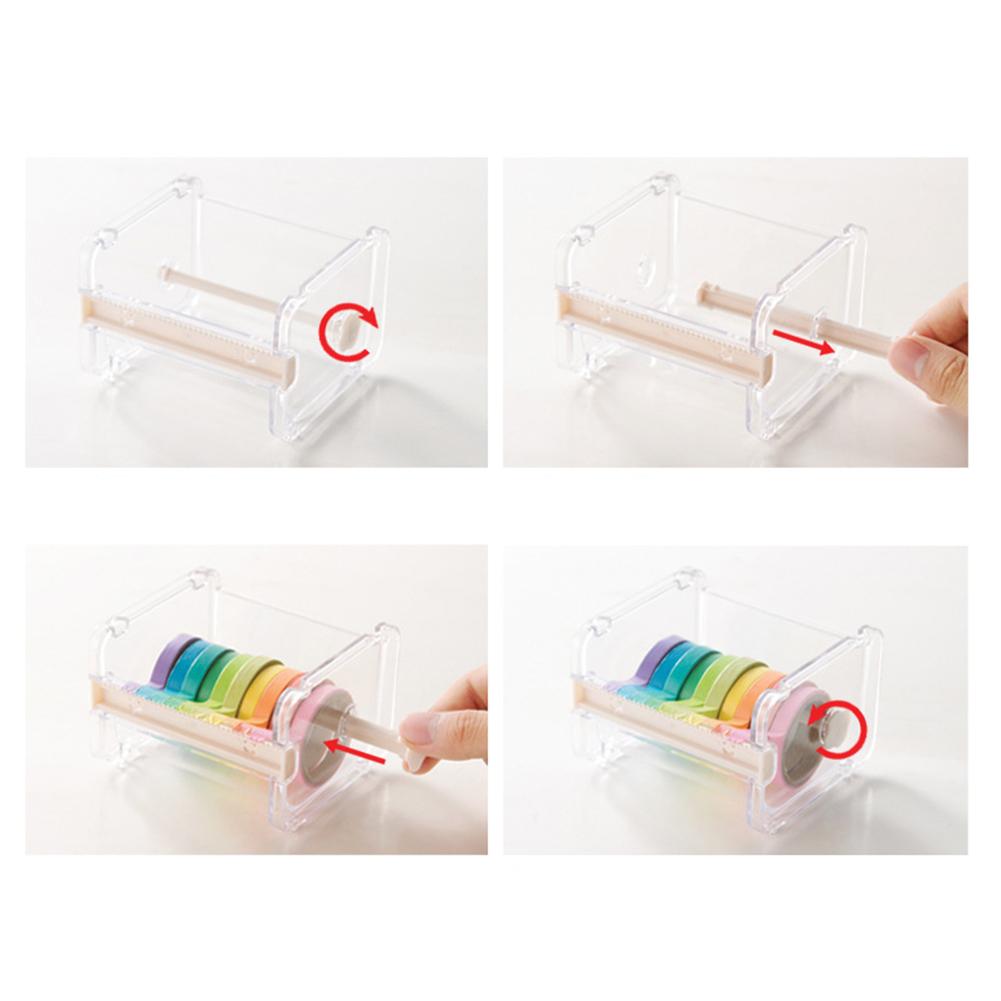 1 Pcs Transparent Adhesive Tape Dispenser Tape Cutter Desktop Storage Organizer Holder Stationery Storage Box Office School Use