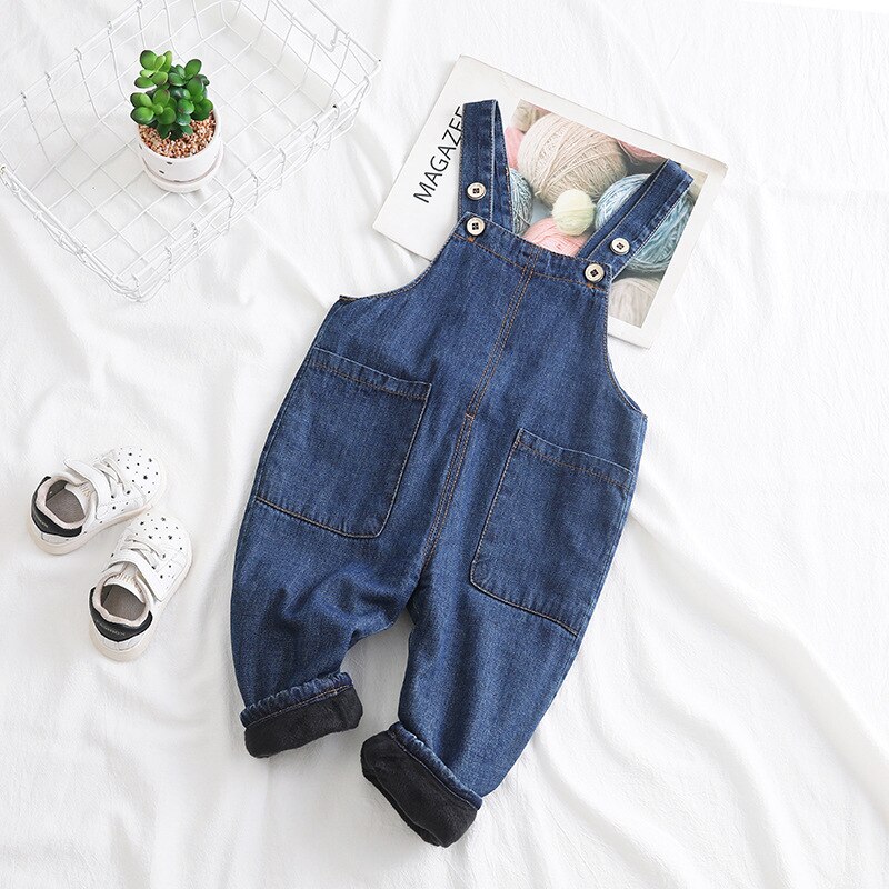 80-100cm winter boys thick warm fleece inside overall 1pc boys romper kids winter romper