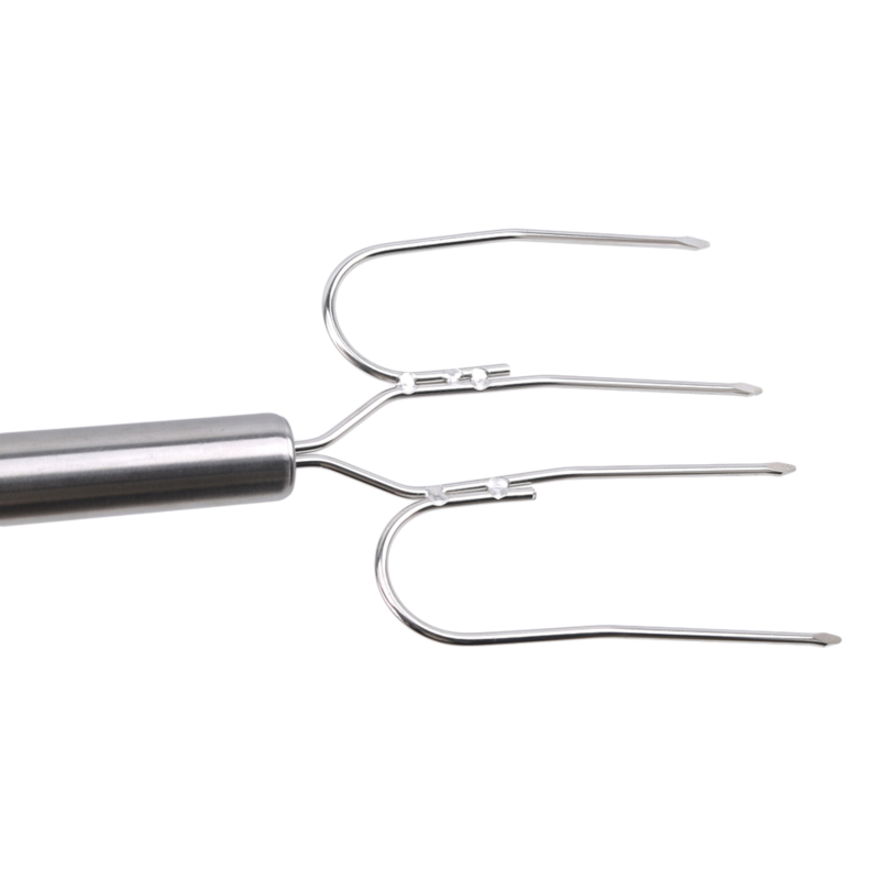 Silver rostfritt stål trådrör handtag grillad kyckling grillad lammgaffel grill grill utomhus verktyg