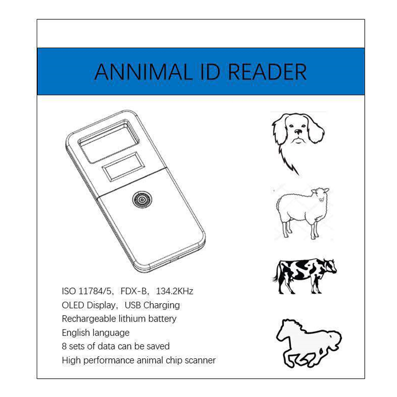 1Pc FDX-B Dier Huisdier Id Reader Chip Transponder Usb Rfid Handheld Microchip Scanner Voor Hond Katten Paard
