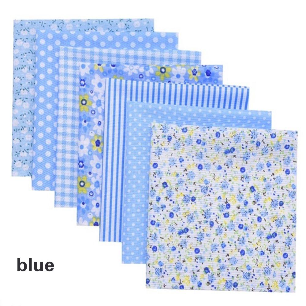 Tissu imprimé en coton, 7 pièces, accessoires faits à la main, broderie pratique, tissu en coton, vêtements de poupée à la , matériel de bricolage: Blue
