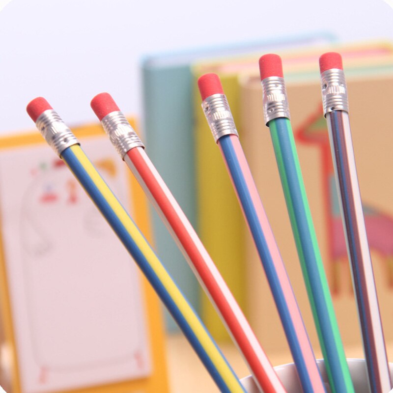 Lápiz Flexible con goma de borrar para estudiantes, papelería linda, uso de oficina, escuela, diversión, 5 uds.