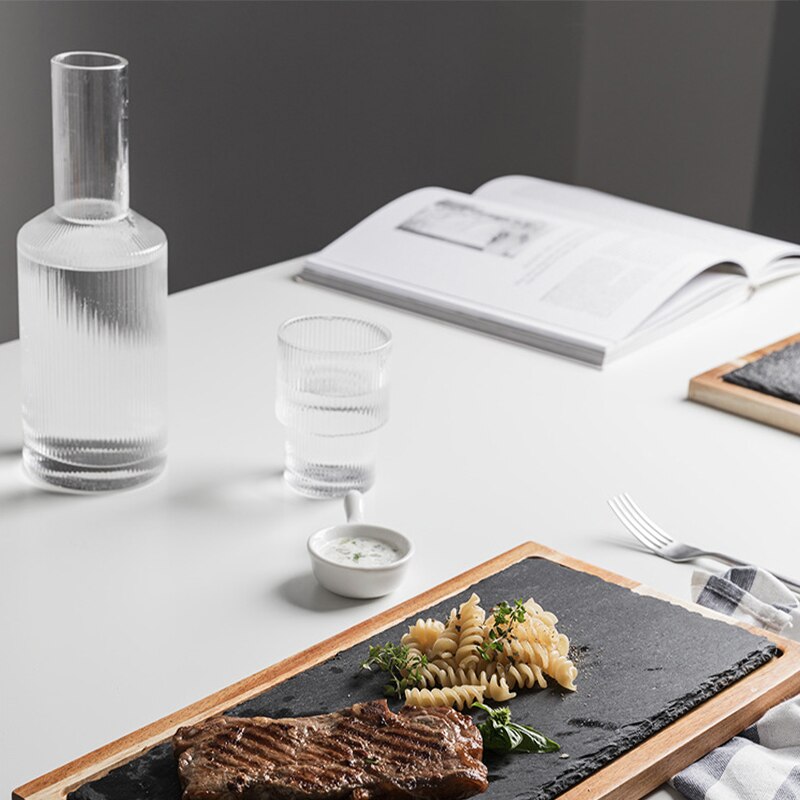 Solid Wood Tray Black Solid Wood Western Food Plate Rock Plate Acacia Wood Plate Western Food Japanese Food Plate Snack Dessert