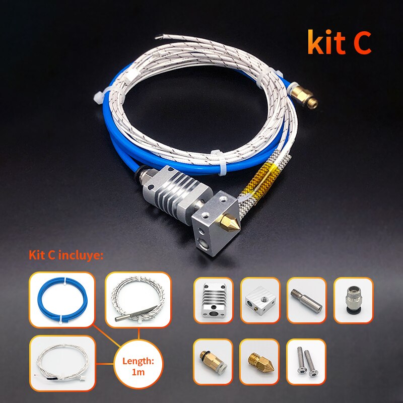 1/Set MK8 Extruder End Kit For Ender 3 CR10 Printer 1.75mm 0.4mm Nozzle Aluminum Heating Block For 3D Printer Parts: 24V / Kit C