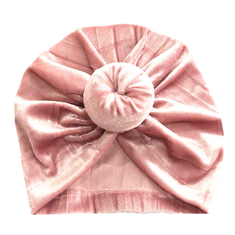 Småbørn piger børn baby fløjl donut hat stor sløjfe hårbånd pandebånd stretch turban knude hoved wrap: Hud lyserød