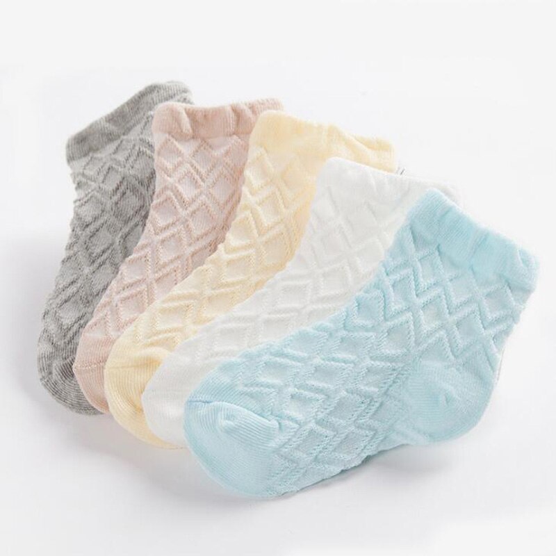 Calcetines finos de algodón para niños de 0 a 8 años, medias informales de color sólido para bebés, 5 par/lote