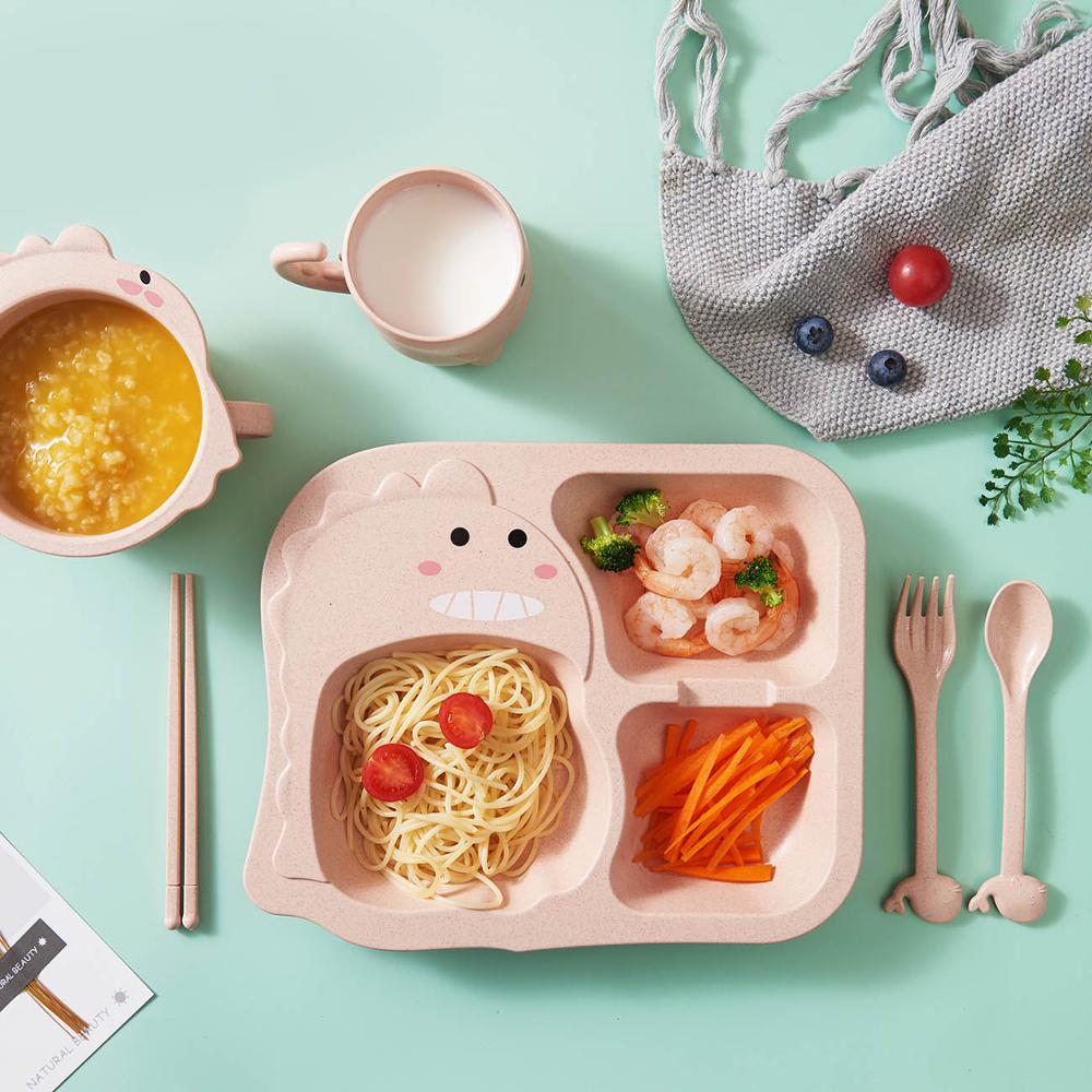 1pc søde tallerkener skåle ske bordservice sæt børn børn baby fodring mad tallerken bakkeholder middagstallerkener med gaffel ske