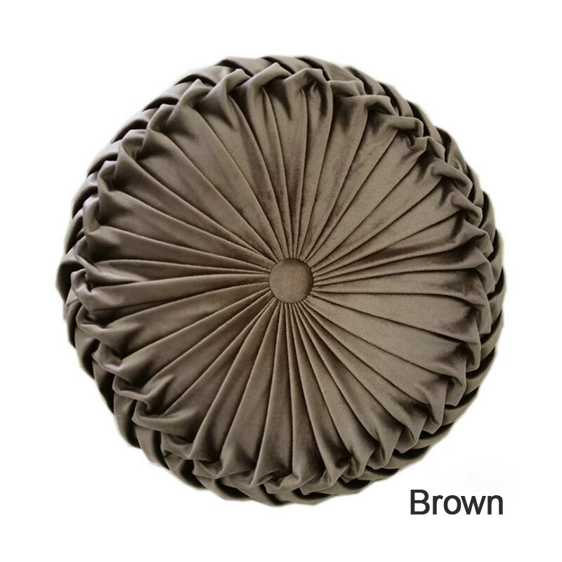 Coussin rond plissé en velours de 38cm, Textile de maison, couleur unie, coussin de maison, canapé-lit, oreiller de taille pliable européenne: 08