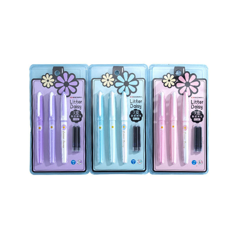 Pluma estilográfica de 3 piezas para niños, bolígrafos de tinta borrables con Punta pequeña Kawaii, suministros de papelería para escuela y oficina: Default Title