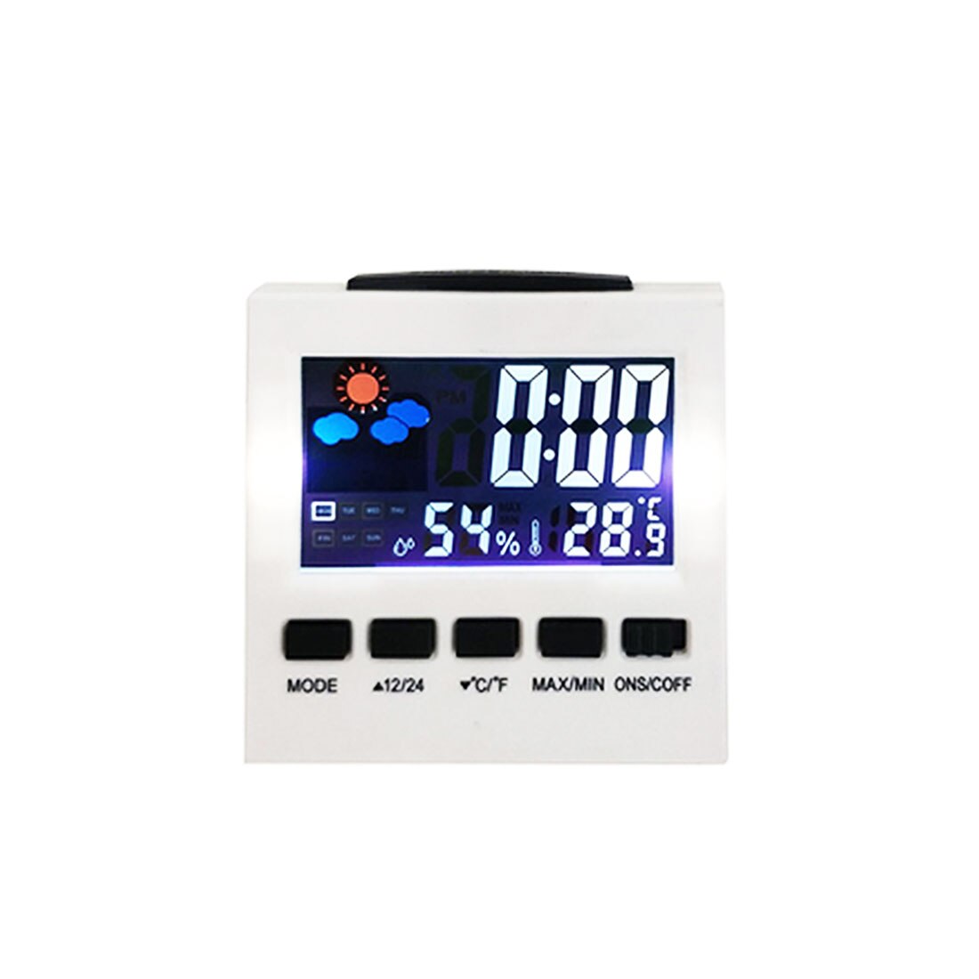 Weather Clock Color Screen Digital Display Thermometer humidity clock Colorful LCD Alarm Calendar Weather Pop: White