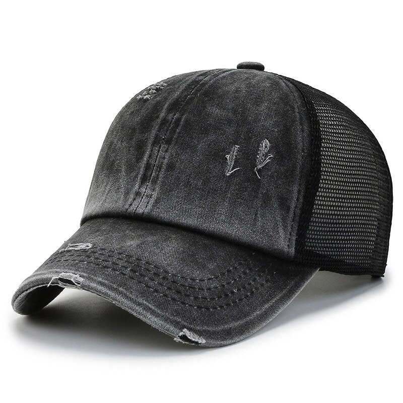 Gorra de béisbol de malla negra para mujer, sombrero de camionero, Snapback Vintage, tamaño ajustable