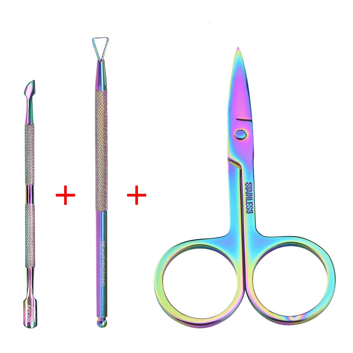 Beautybigbang Stainless Steel Manicure Nail Kit Set 3 PCS Cuticle Pusher Remover Scissors Manicura Tool Nail Art Set: 120