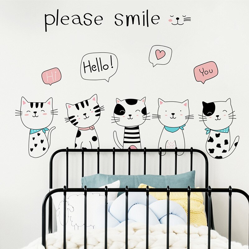 Cartoon Mooie Katten Muurstickers Voor Kinderkamer Babykamer Decoratie Eco-Friendy Zelfklevende Vinyl Muurstickers home Decor