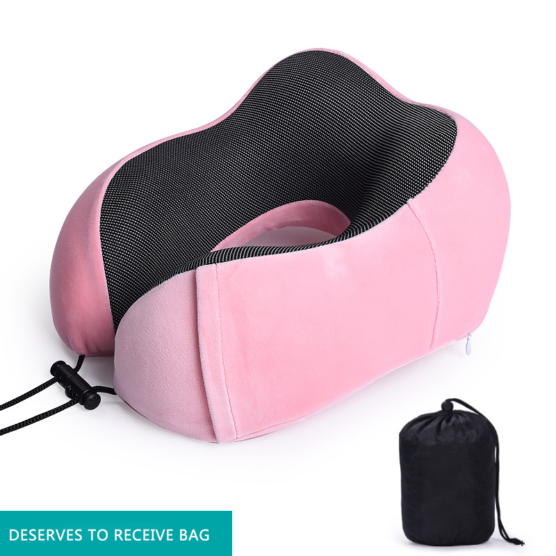 Car U Shaped Memory Foam Neck Pillows Soft Slow Rebound Space Travel Pillow Solid Neck Cervical Healthcare Bedding: Pink Set 1