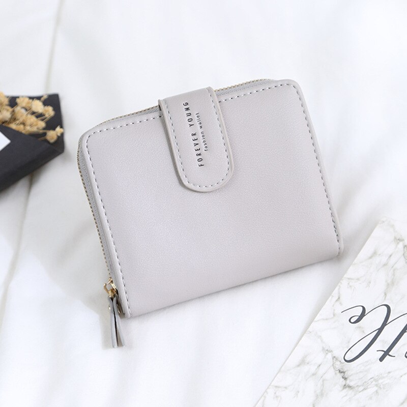 Cartera de mujer, nueva cartera corta para mujer, monederos de ocio, billeteras cortas multifunción, billetera con hebilla para mujer, monedero con cremallera para mujer: Gris