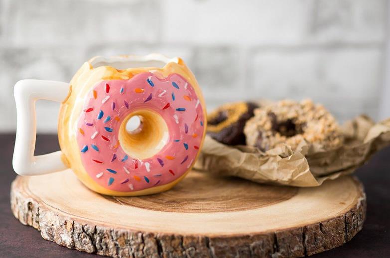 Tazas creativas de cerámica para donuts, tazas de café, té, leche con asa, 480ml: pink