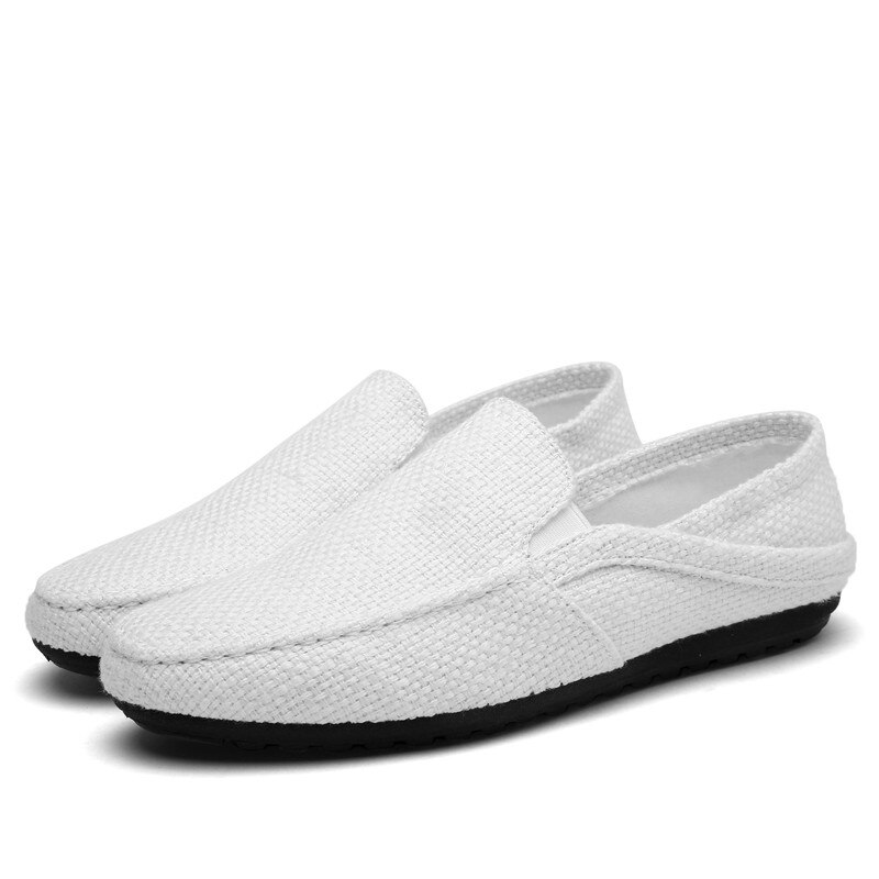 KOZLOV Summer Men Hemp Shoes Espadrilles Breathable Casual Boat Shoes Men Loafers Ultralight Lazy Shoes Beige Flats: white loafers men / 8.5