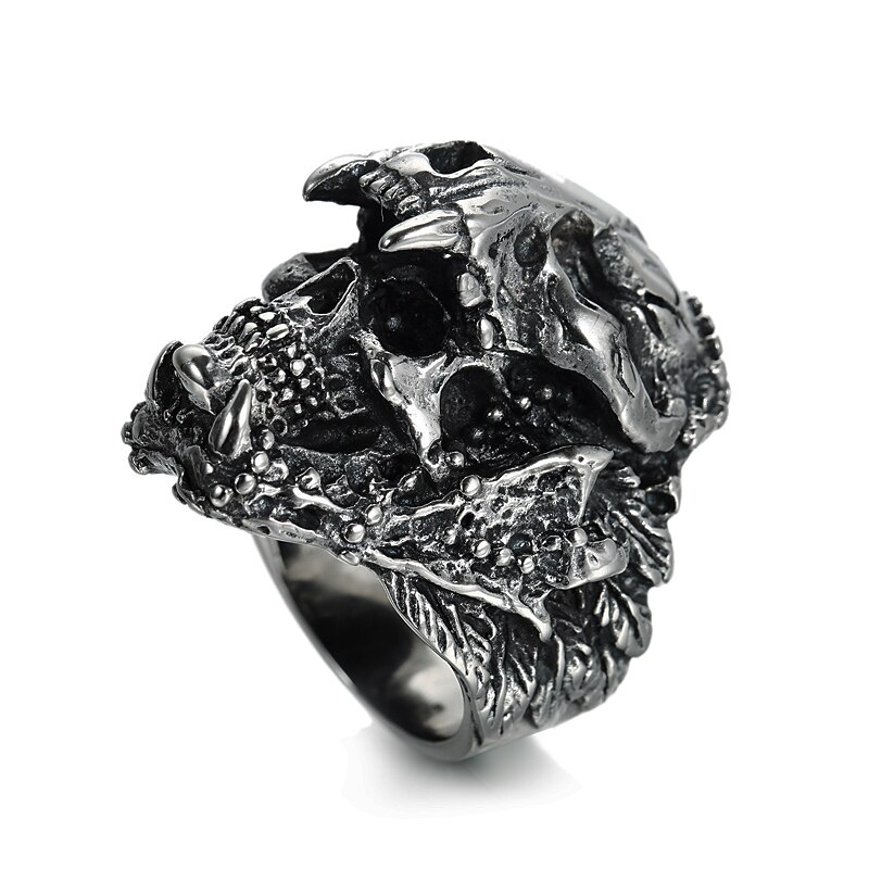 Vintage indický jaguár bojovník s lebkou prsteň pre mužov cool motorkárske prstene z nehrdzavejúcej ocele mužské heavy metalové punkové gotické šperky