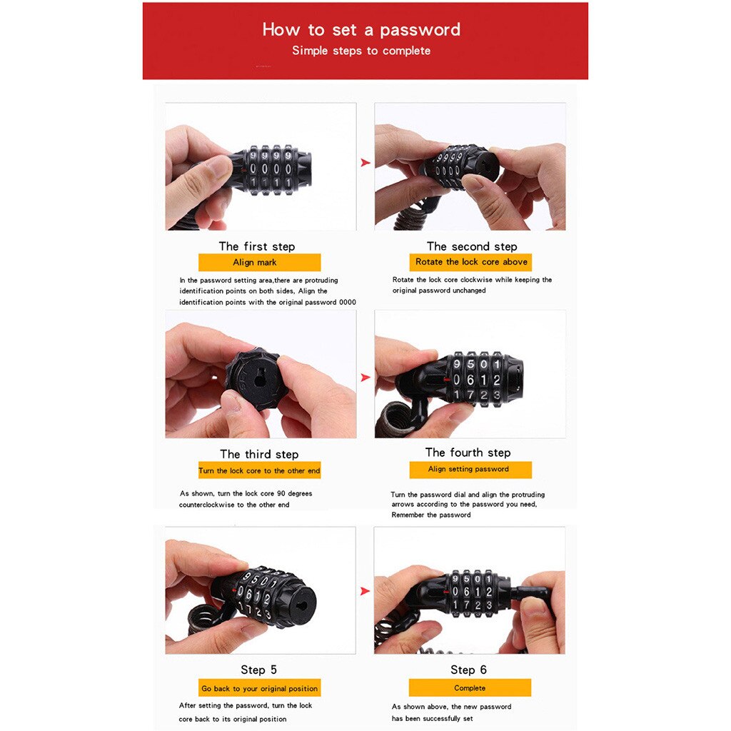 Bicycle lock Password Device Anti-Theft Durable 4 Number Long Spring Wire Bike Motorcycle Riding Safety Accessories Bicycle Lock