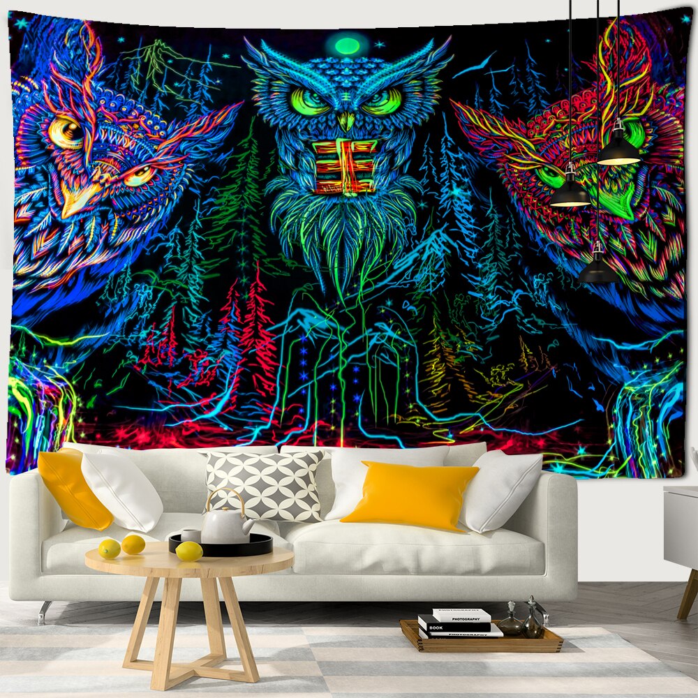 Colorful Psychedelic Owl Tapestry Wall Hanging Bohemian Hippie Art Science Fiction TAPIZ Witchcraft Room Home Decor: 200x170cm / ROYAL BLUE