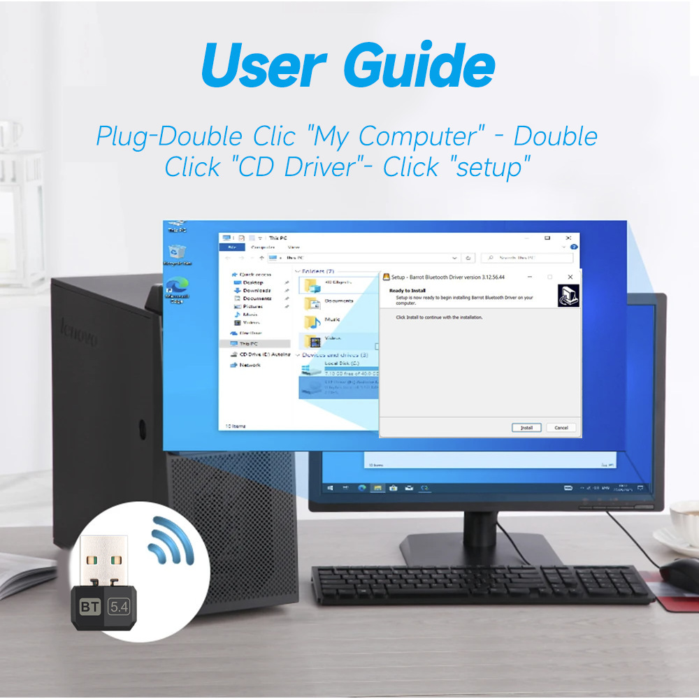 Con adaptador Bluetooth 5,3, conexión de ratón, teclado, consola de juegos, mango, altavoz, convertidor de impresora con Dongle Bluetooth de 2,4 Ghz