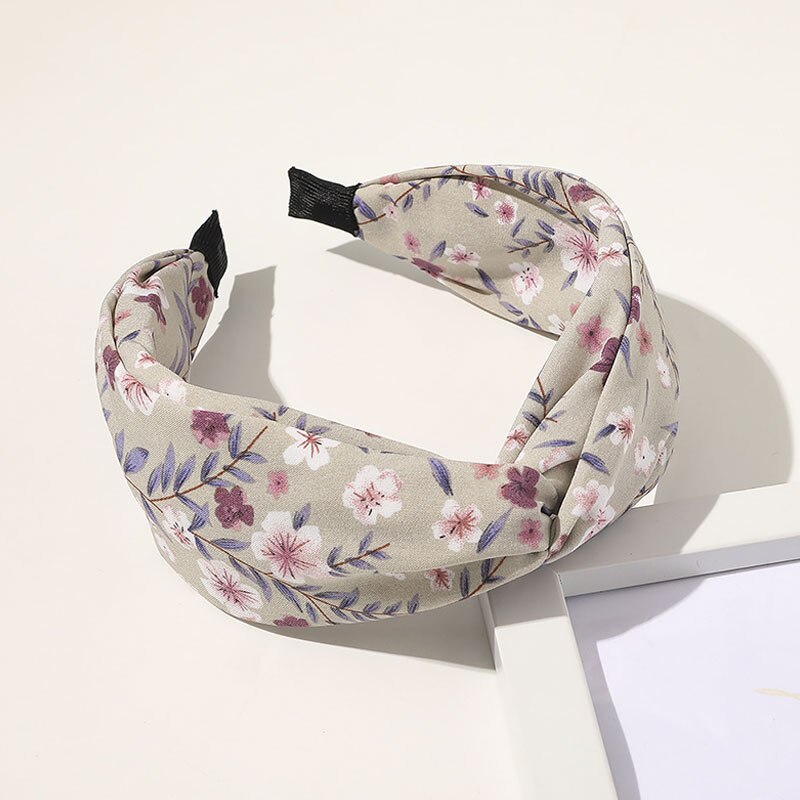 Diadema con estampado floral para mujeres, bandana con nudo cruzado para envolver el cabello, diadema para el pelo, accesorios para el cabello: Caqui