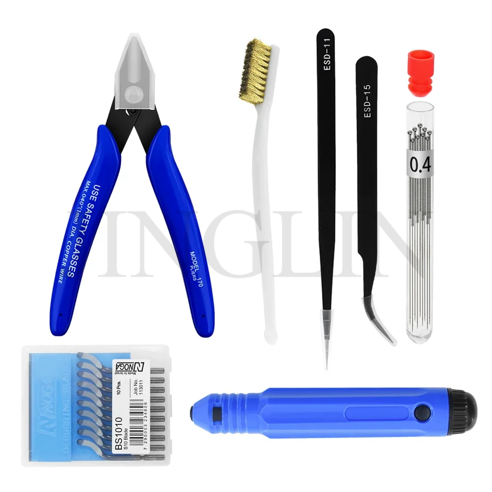 Kit de herramientas de impresora 3D de varios modelos, cuchillo de recorte, raspador, aguja de limpieza, pinzas, alicates, Kit de desbarbado, herramientas de impresión 3D DIY: Azul