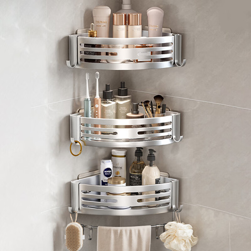 1-2PCS Shower Corner Shelf with Hook Towel Bar No Drill Space Aluminum Shower Storage Rack Bathroom Organizer: light green