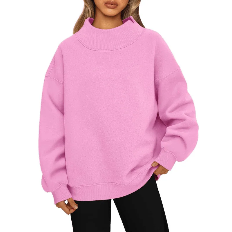 Sudadera con capucha de manga larga con forro polar para mujer, ropa deportiva informal cómoda de fibra de poliéster con cuello alto
