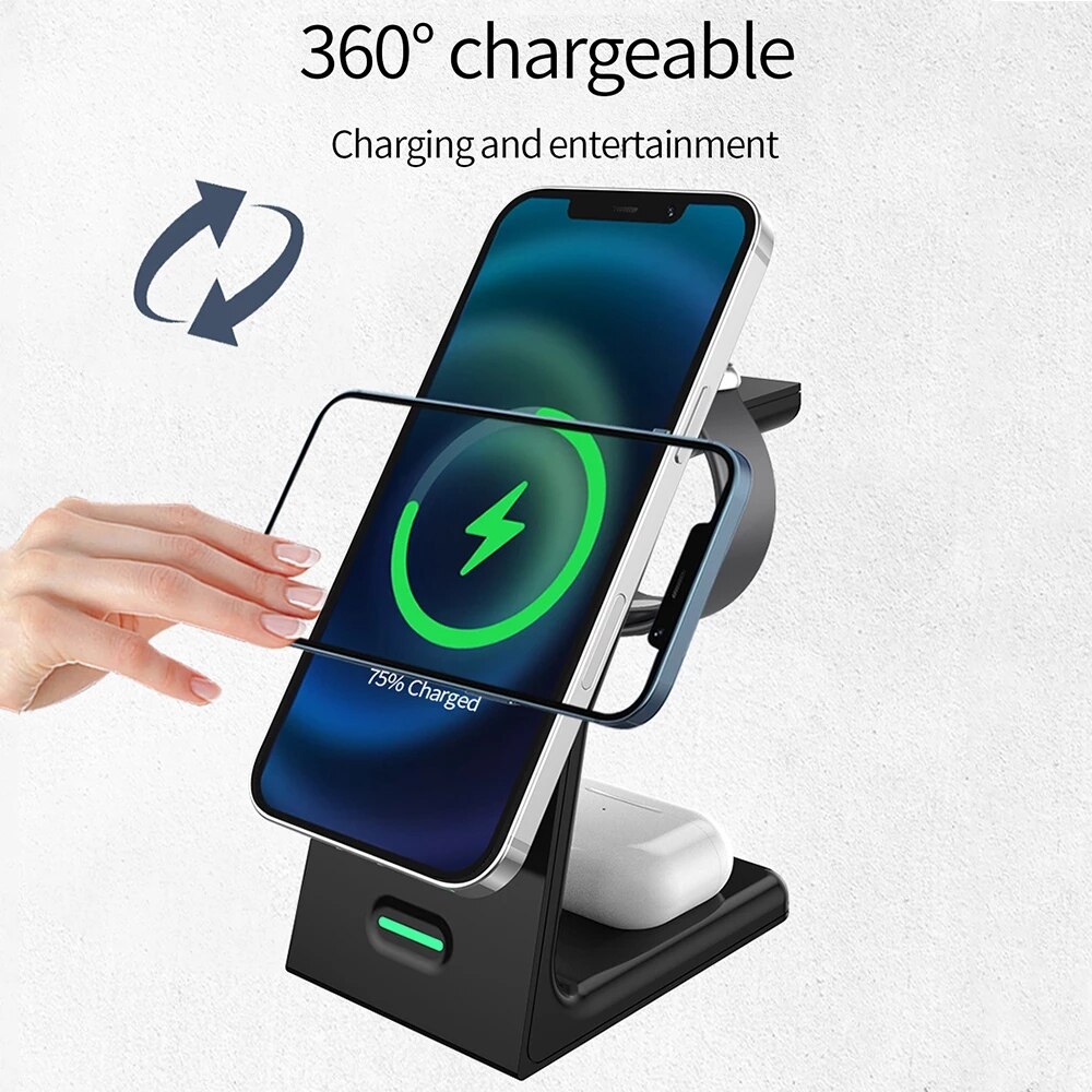 15W Magnetic Wireless Charger Stand 3 in 1 For iPhone 12 13 Pro Max Qi Fast Charging Induction For Apple Watch iWatch AirPods