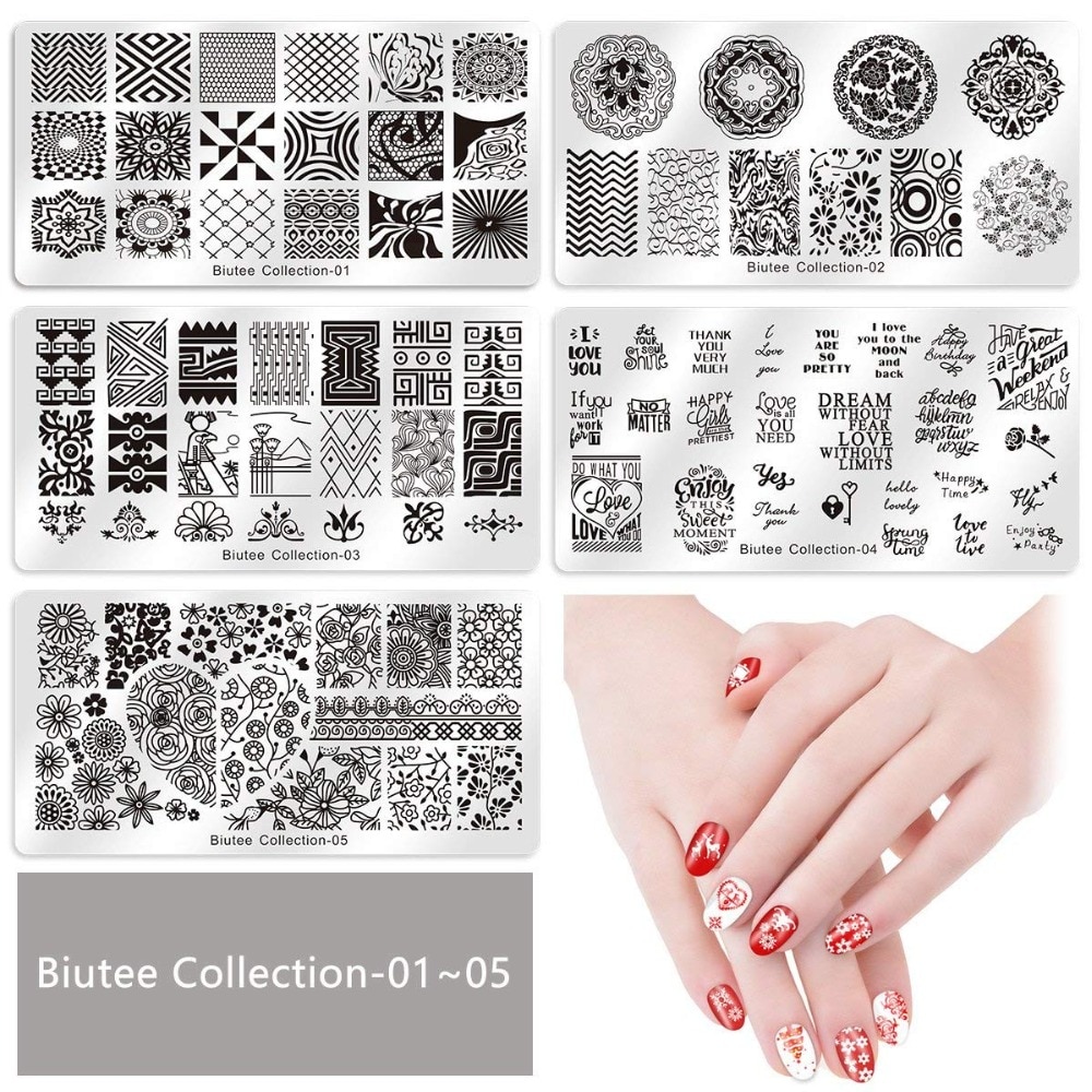 Udene nail art plader og stempler skabeloner ren klar gelé silikone negle stempling plade værktøjer søm dekoration skabelon 9 stil
