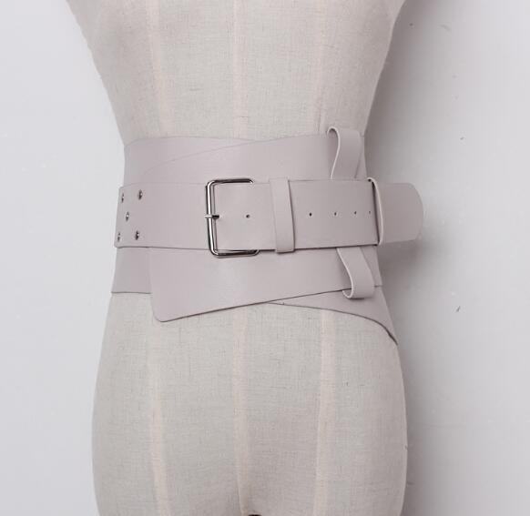 Nuevos accesorios de cinturón ancho de Ultra Plus para mujer Faux cuero elástico corsé cinturón metal frontal cinturón con hebilla chica Ropa Decoración: E004