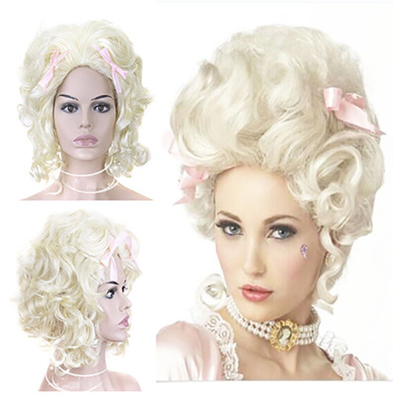 Hairjoy syntetiskt hår vit blond marie antoinette prinsessa peruk för halloween kostym