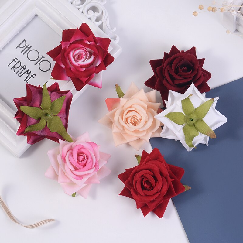 5pcs 8CM rose red artificial flowers head plastic Handmade wedding for home Day home party wreath decoration DIY silk craft