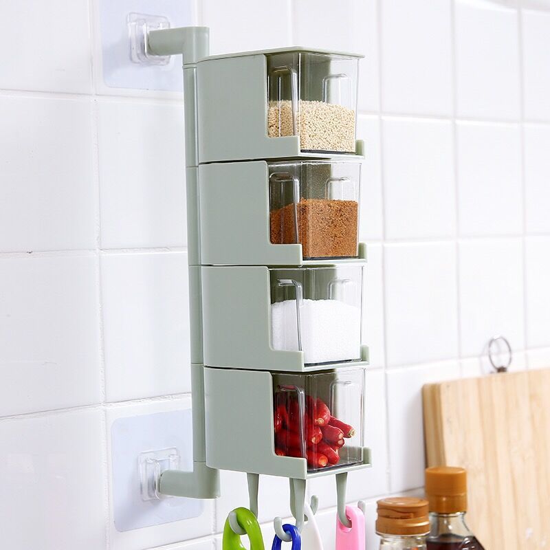 Kitchen Organizer Storage Box Seasoning Jar Bottle Wall Hanging Spice Rack Rotatable Sugar Salt Condiment Container Kitchen Tool: green4