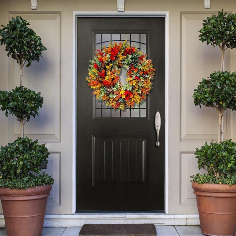 35cm Autumn Wreath Farmhouse Home Front Door Decoration Artificial Flower Garland Rustic Autumn Wreath Decor for Thanksgiving