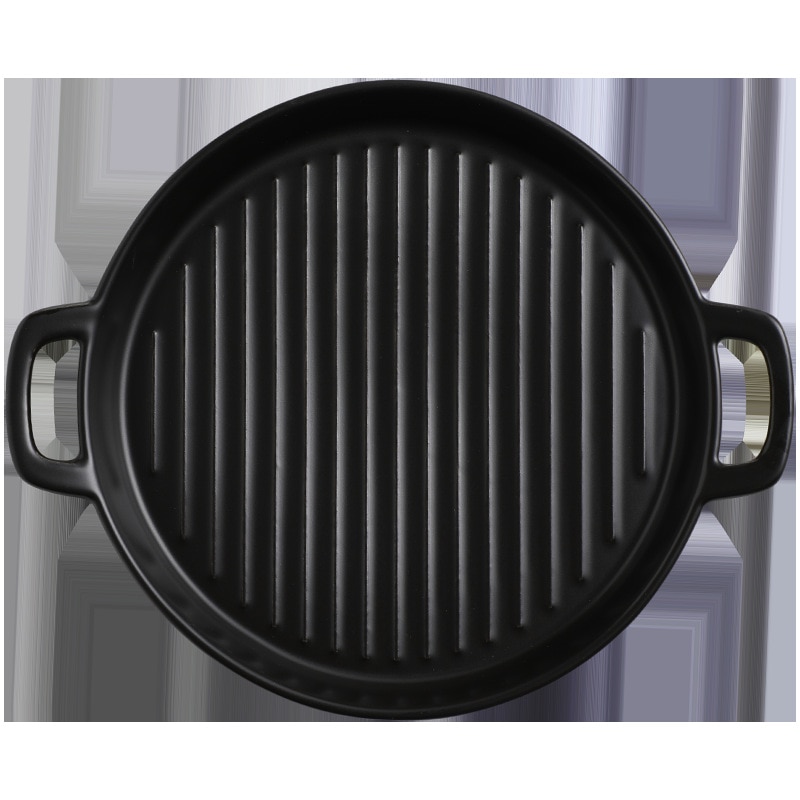 Binaural Baking Dish Pizza Dish Round Dish Plate Dish Oven Ceramic Western Kitchen Tableware Microwave Oven Flat Plate