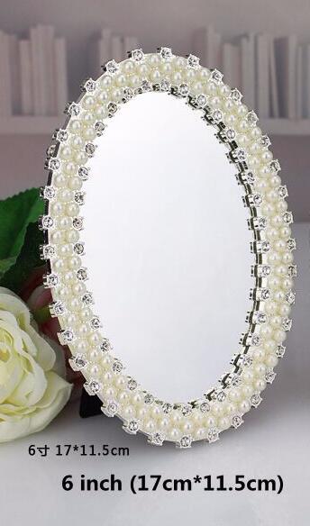 Europeu moderno oval pérola espelho de mesa metal quadro espelho decoração do casamento espelho emoldurado decoração para casa hzj010: 6 inch mirror