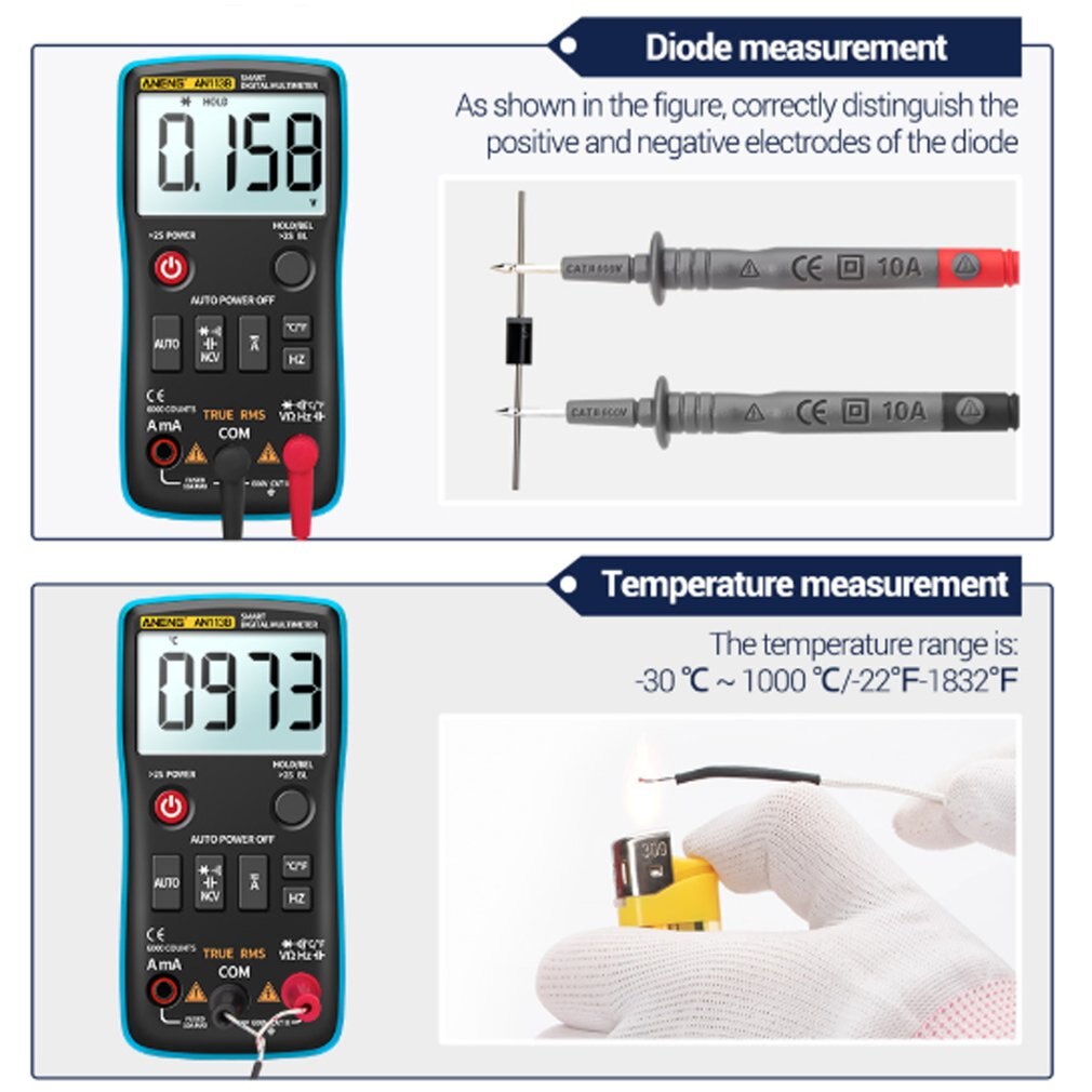 AN113B 6000 Count Multimeter Tester Volledig Intelligente Automatische Range Digitale Multimeter Transistor Voltmeter