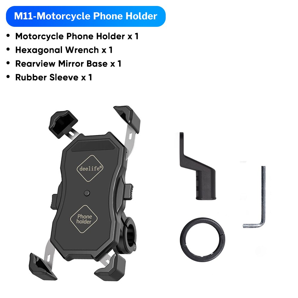 Deelife Mobile Phone Holder Motorcycle Wireless Charging with QC 3.0 USB Qi Charger GPS Navigation Mount Bracket: Without Charger