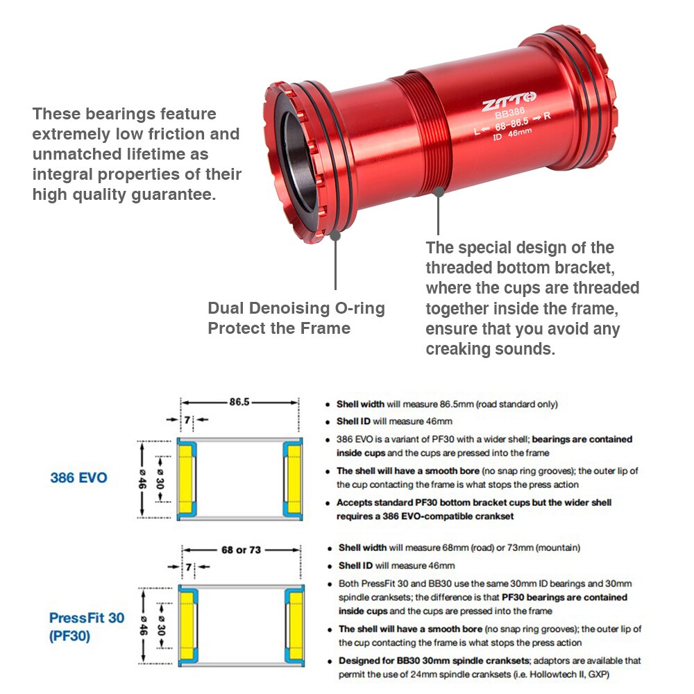 ZTTO MTB Road Bike Parts BB386 30 PF30 Axle Ceramic Adapter Bicycle Press Fit Bottom BB30 30mm Crankset Chainset Brackets