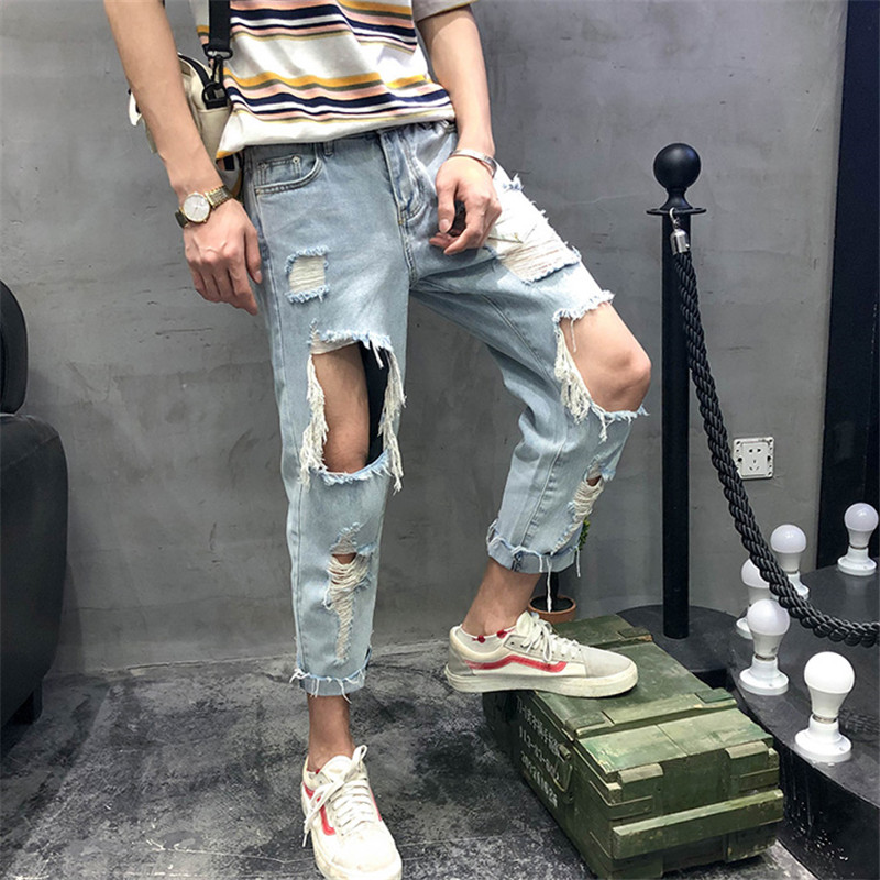 VERSMA Korean Ulzzang Summer Vintage Ripped Jeans For Men Kpop Streetwear Rip Curl Stretch Retro Denim Jeans Wide Baggy BF Pants