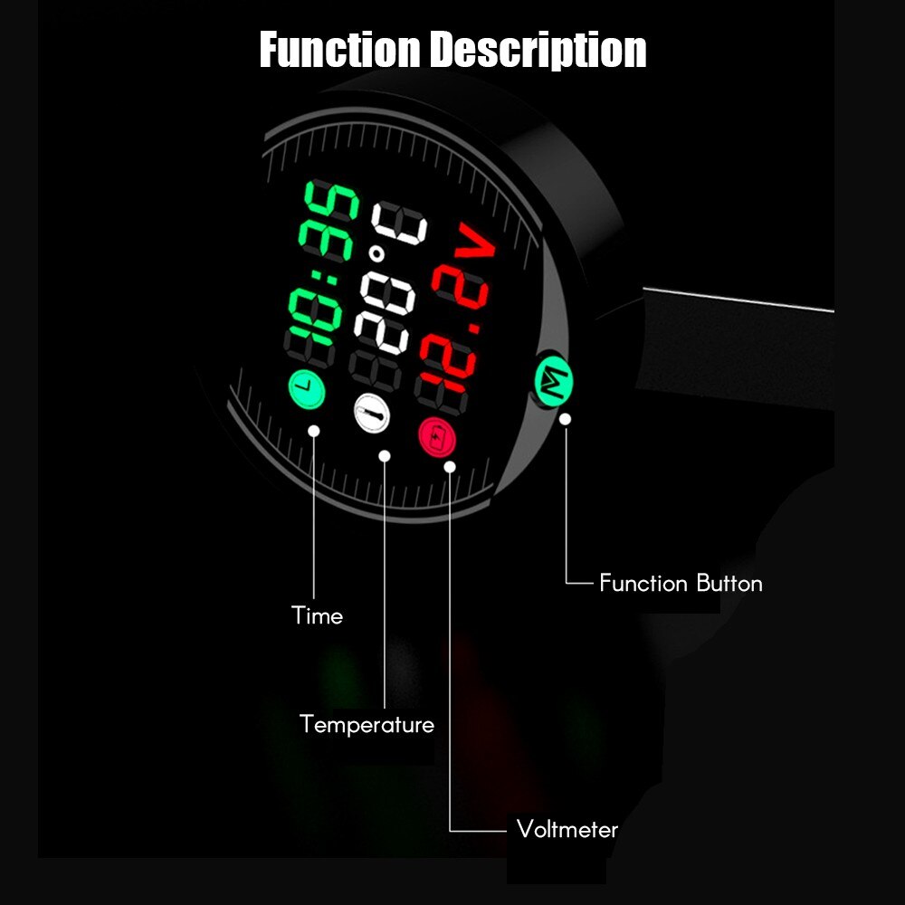 Motorcykel elektronisk ur termometer voltmeter vandtæt støvtæt blåt lys led display